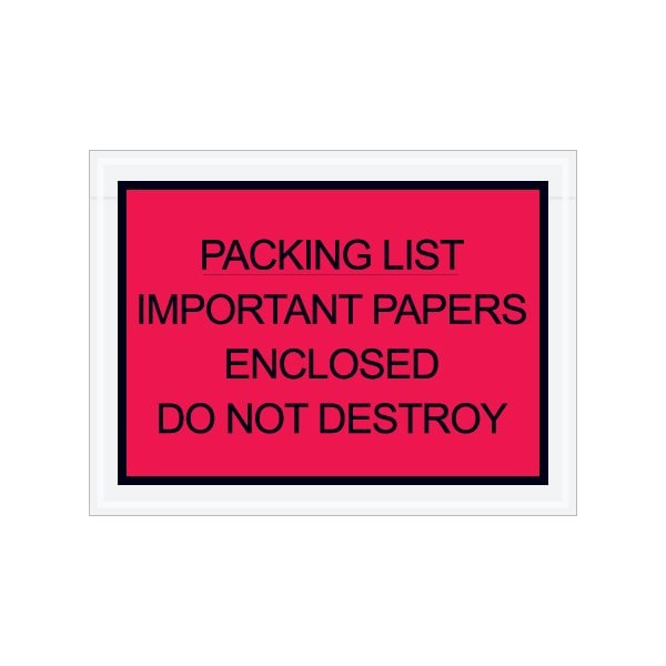 Bsc Preferred 4-1/2 x 6'' Red ''Important Papers Enclosed'' Envelopes, 1000PK PL412 - main
